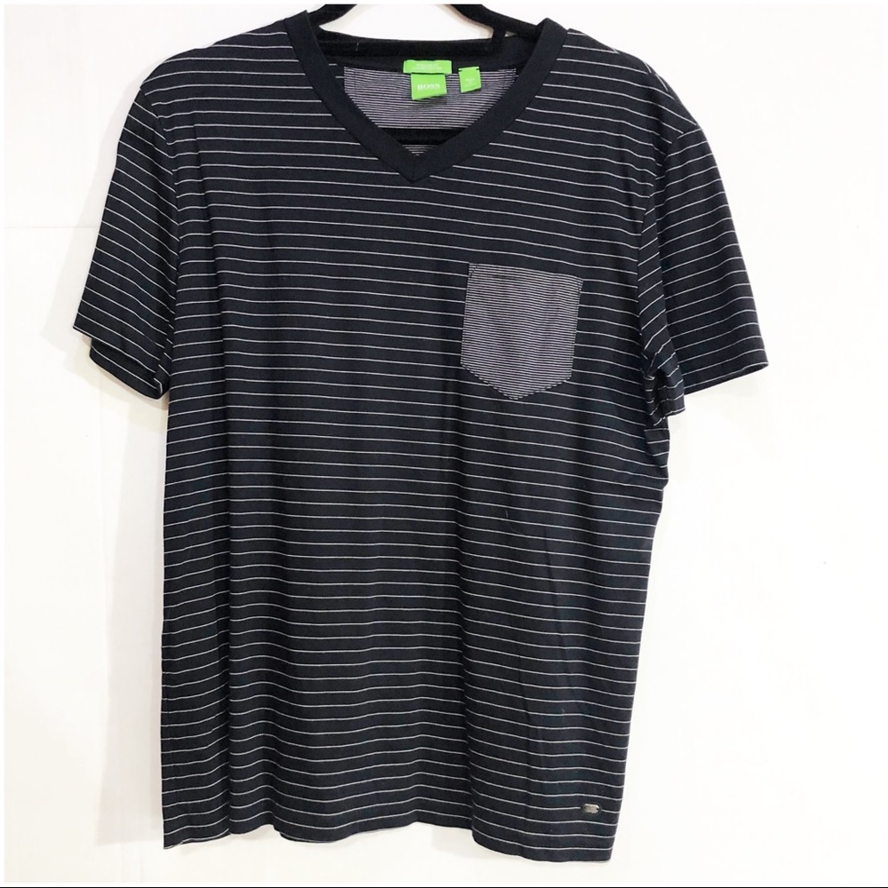 Hugo Boss Black White Striped V Neck T Shirt M